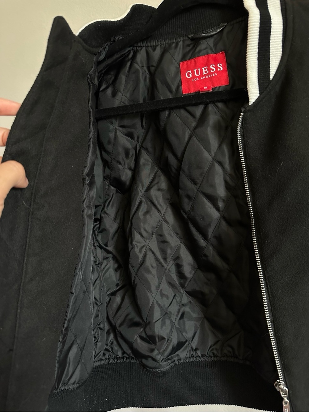 Guess Black Quilted Jacket with Red Logo Label - Picture 3 of 4